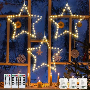 3ШТ диаметром 30 см, большая железная звезда, сказочный свет, Рождественское окно, гирлянда с гирляндой, работающая на батарейках, для оформления вечеринки на крыльце.
