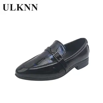 Кожаная обувь для мальчиков, весенне-осенний период, детская школьная обувь, модная обувь на студенческих балетках, без шнуровки с низкой точкой.