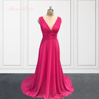 Ярко-розовые платья для матери невесты на свадьбу, шифоновые платья для гостей на свадьбу с V-образным вырезом, женские праздничные платья 2024 года