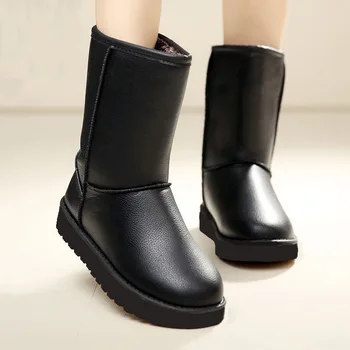 Женские зимние ботинки 2024 года, новая нескользящая повседневная женская обувь, теплые плюшевые ботинки до середины икры, женские водонепроницаемые кожаные ботильоны Botas