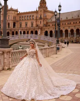Роскошные бальные платья цвета шампанского, иллюзия бисероплетения, Свадебное платье на заказ из 3D цветочного кружева без бретелек Vestido de novia
