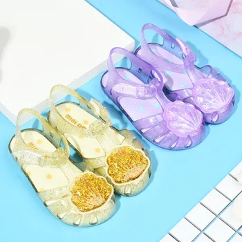 Mini Melissa Cute Shell 2023, Новые желейные сандалии для девочек, Детская обувь, Детские сандалии, нескользящие пляжные сандалии для девочек Melissa