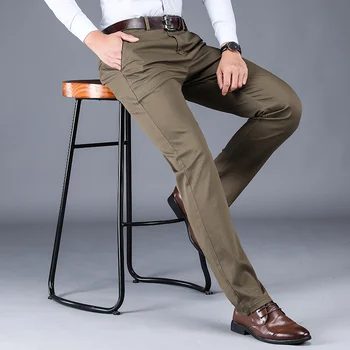 Новая мужская весенне-осенняя мода, деловые Повседневные Длинные брюки, костюмные брюки, Мужские эластичные Прямые официальные брюки Плюс Большой размер 28-42