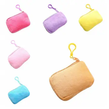Плюшевый кошелек для монет на молнии Однотонного цвета с брелоком Маленькая сумка для наушников в Корейском стиле Большая вместительная сумка для губной помады на молнии