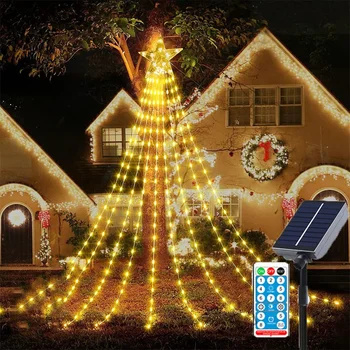 9x3 м 288 светодиодных рождественских украшений на солнечной батарее, звездные огни, уличный водопад, елочный свет, 8 режимов, елочная гирлянда, звездный свет