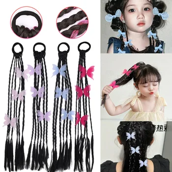 Детский парик, завитки из жареного теста, петля для волос, высокий конский хвост, бабочка, коса для волос, красочный плетеный парик, повязка на голову