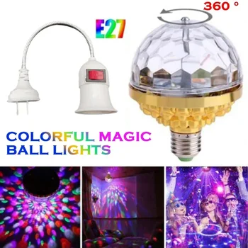 Красочная автоматически вращающаяся светодиодная лампа RGB Сценический световой эффект, лампа для дискотеки, Хрустальный Волшебный шар, лампочка E27, лампа для атмосферы танцевальной вечеринки
