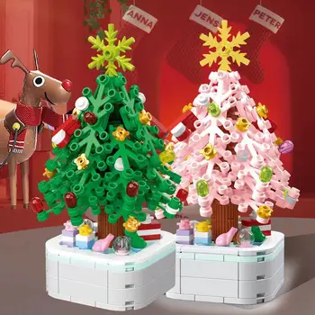 Детей С Новым Годом, Креативная Рождественская елка, набор строительных блоков, АБС-растения, Букет цветов, Набор кирпичей, украшение фестиваля, подарок