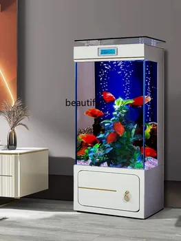 Домашний Супер белый напольный аквариум с подсветкой, Роскошный аквариум без заднего фильтра, вертикальный аквариум с рыбками-глобус