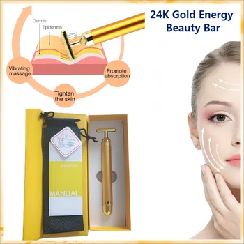 Energy 24K Gold T Beauty Bar Роликовый Массажер Для Лица Т-Образной Формы Для Подтяжки Лица, Импульсная Вибрация, Укрепляющий Массаж Лица, Инструменты Для Подтяжки, Палочка