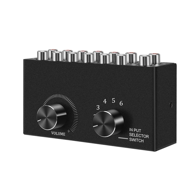 6 В 1 L / R стерео аудио переключатель с кнопкой отключения звука Портативный RCA Стерео аудио переключатель Аудио разветвитель Изображение 0