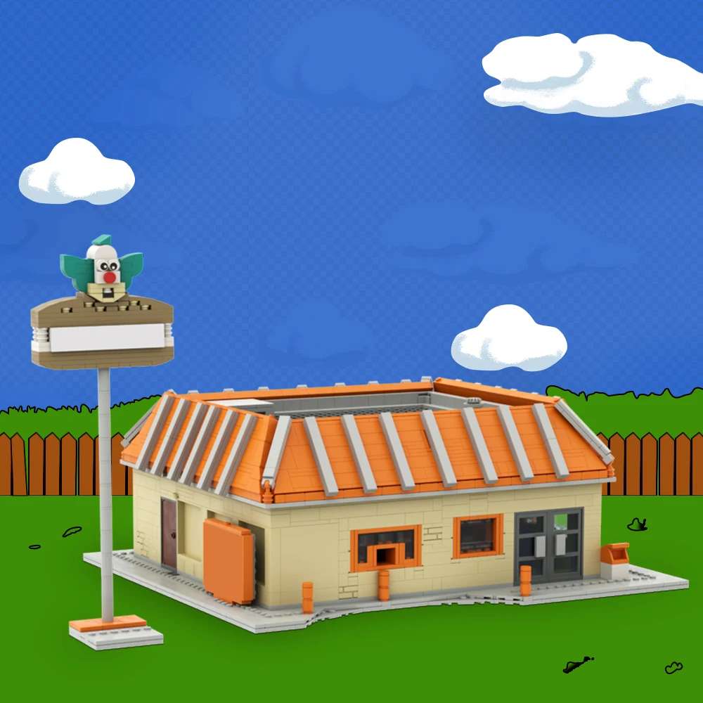 MOC Krusty Burger Ресторан Быстрого Питания Строительные Блоки Анимация Гамбургский Магазин Street View Кирпичи Игрушки И Подарки Для Детей Изображение 0