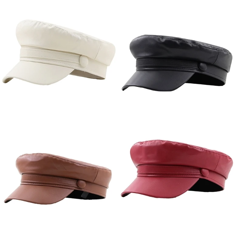 MXMB Британская восьмиугольная шляпа из искусственной кожи для взрослых, уличная ветрозащитная французская шляпа, модная шляпа Изображение 0