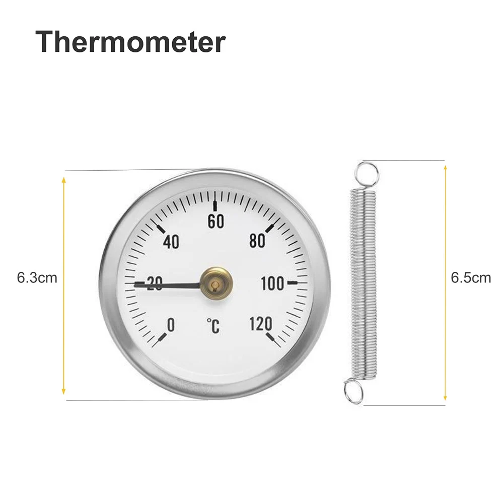 Биметаллические Трубчатые термометры Термометр из нержавеющей стали Аналоговый Anlegethermometer Измерение нагревательной трубы из оцинкованной стали Изображение 0