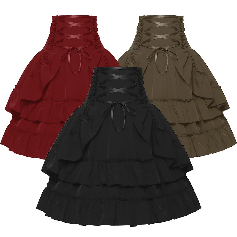 Женская ретро Средневековая эластичная короткая юбка в стиле бохо с высокой талией, повседневные рубашки трапециевидной формы на завязках, винтажные платья без спинки Изображение 0
