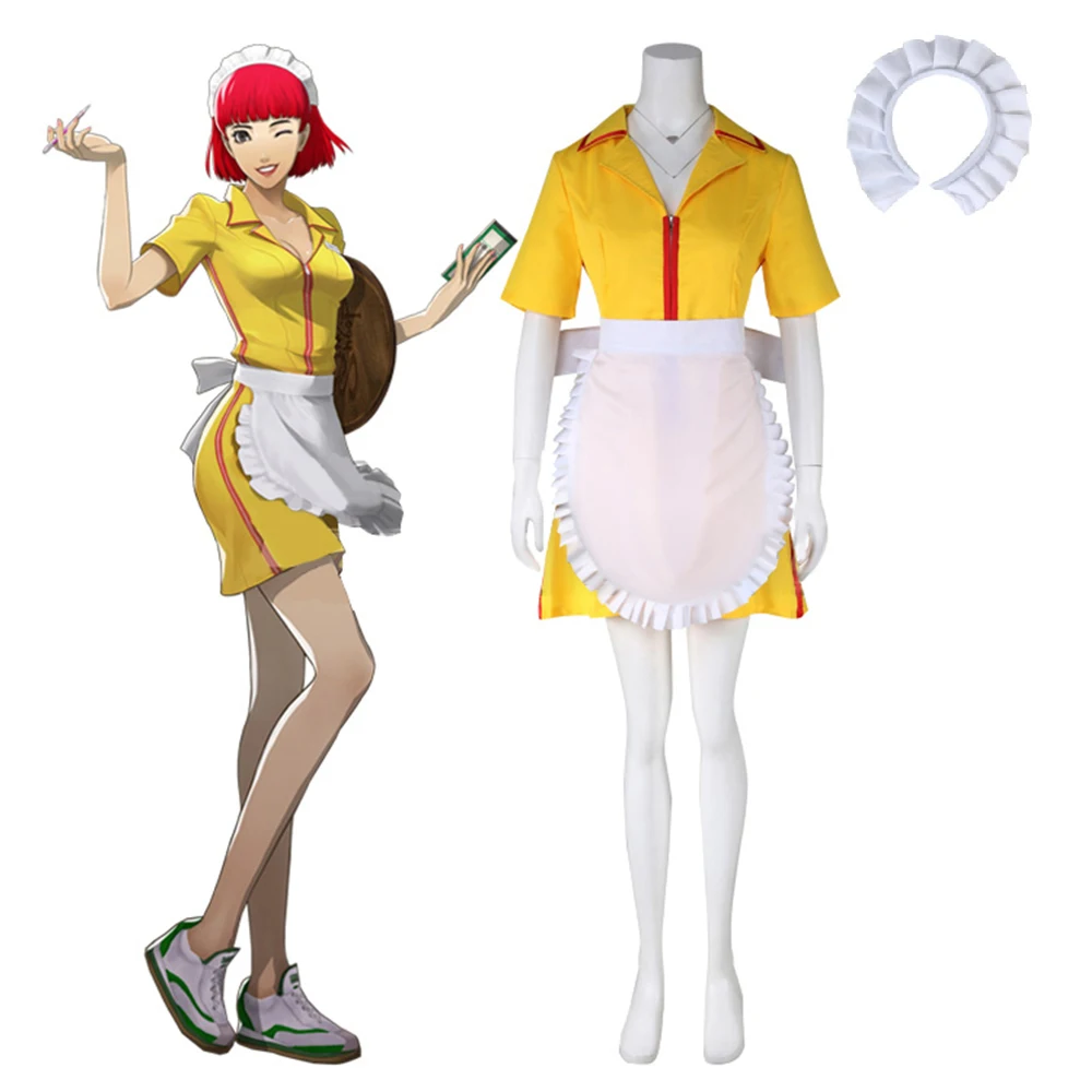 Кэтрин: Косплей Костюм Эрики Андерсон в полный рост, женское желтое мини-платье для девочек с фартуком, наряды горничной для вечеринки на Хэллоуин Изображение 0