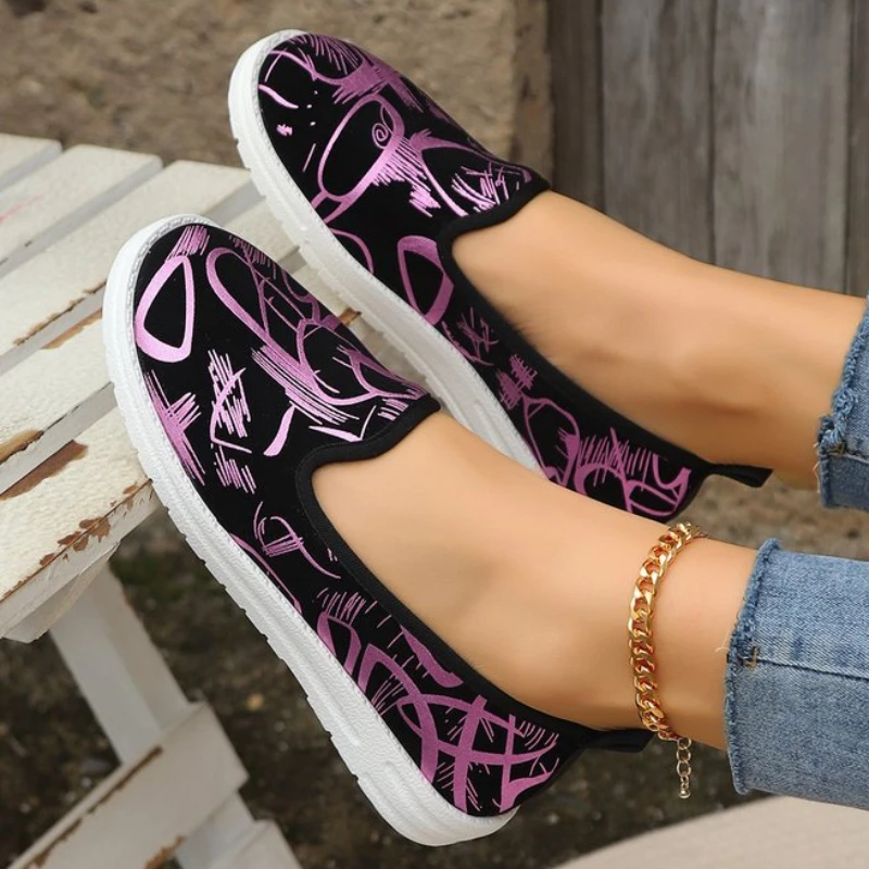 Новые тонкие туфли с принтом, женские повседневные нескользящие легкие лоферы больших размеров, удобные туфли на плоской подошве с круглым носком, Sapatos Femininos Изображение 0