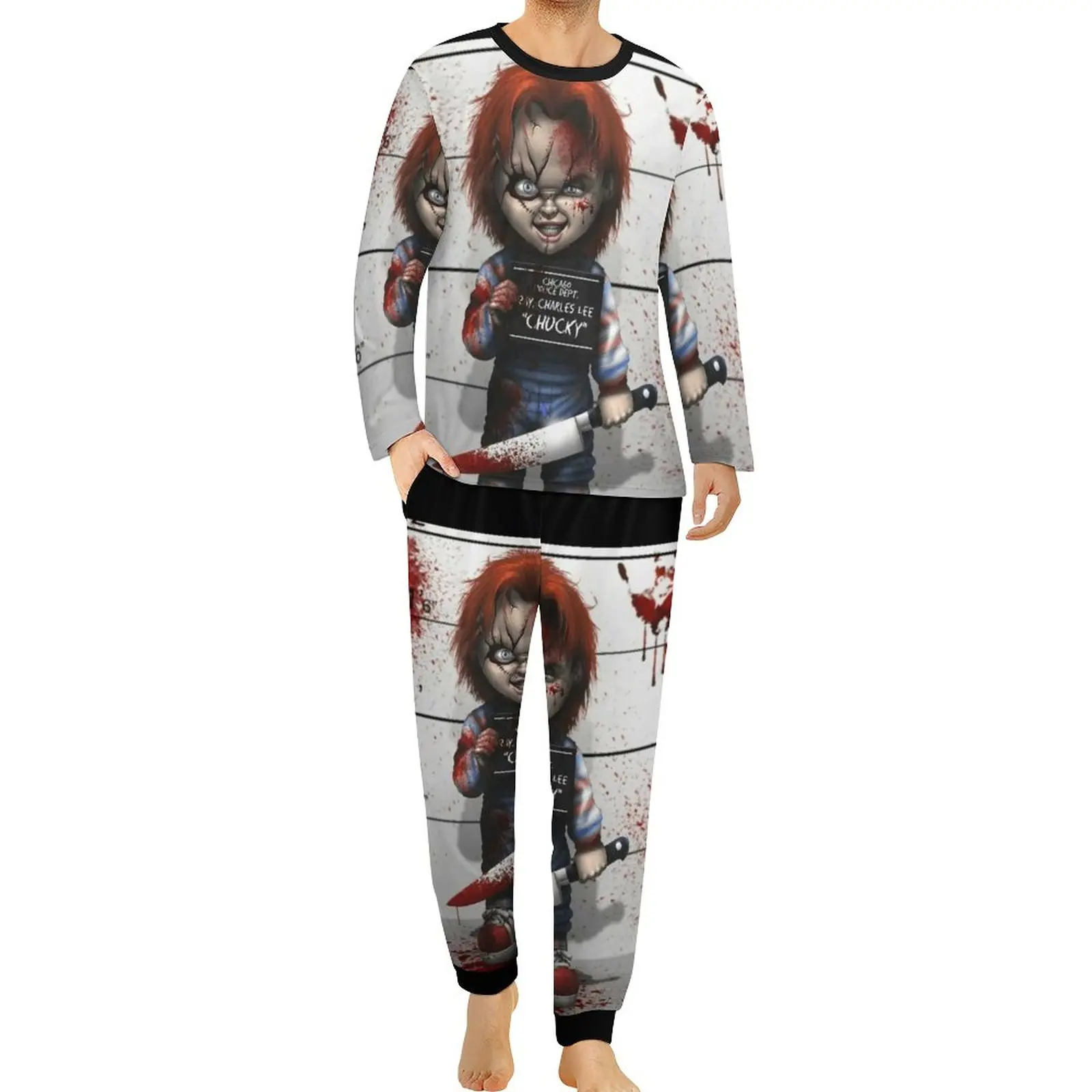 Пижама Чаки из детского игрового мужского сериала, Модная пижама, Весна, длинный рукав, 2 предмета, пижамный комплект на заказ для отдыха Изображение 0