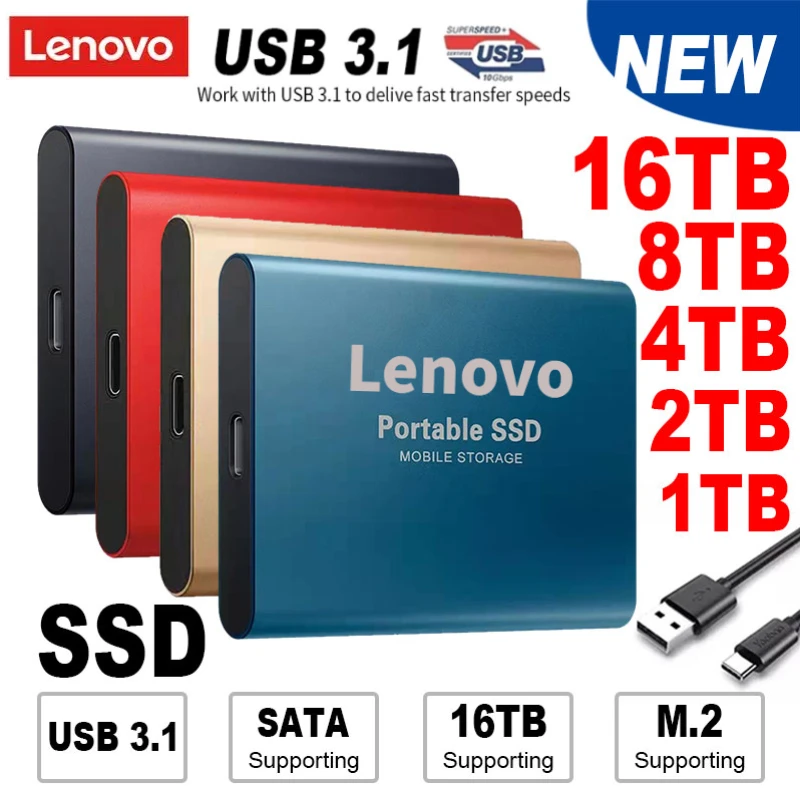 Портативный высокоскоростной SSD-накопитель Lenovo 64 ТБ, мобильные твердотельные диски, мобильные жесткие диски USB 3.1, внешний накопитель Decive для ноутбука Notebo Изображение 0