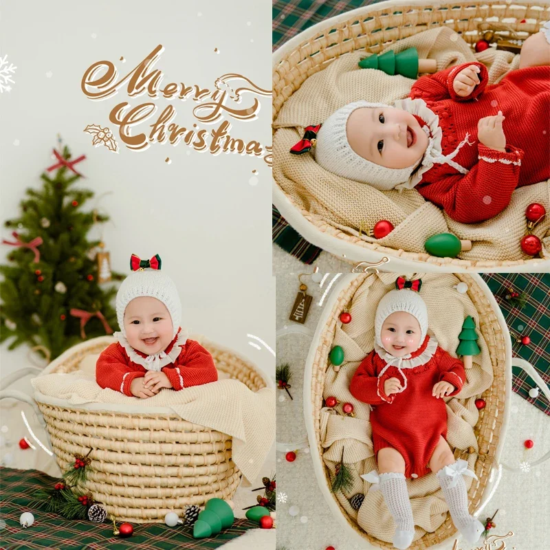 Реквизит для фотосъемки новорожденных, набор рождественских нарядов, Фоновое одеяло, Рождественская тема, Реквизит для студийной съемки Fotografia Изображение 0