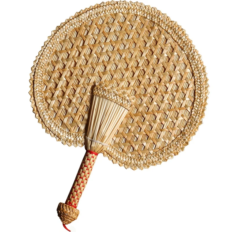 Ручной веер из плетеной соломы, старый летний натуральный ручной веер, экологически чистый веер ручной работы, декоративный круглый веер Изображение 0