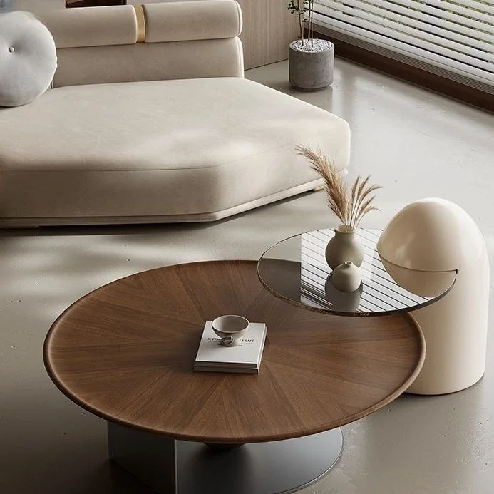 Светло-ореховый цвет, роскошный журнальный столик простого размера, комбинированный домашний журнальный столик для маленькой гостиной, дизайнерский круглый журнальный столик Изображение 0