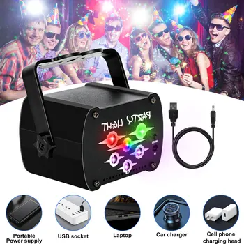RGB Мини DJ Диско Лазерный проектор USB Перезаряжаемый светодиодный УФ звук стробоскоп сценический эффект Свадебная лампа для рождественской вечеринки ГОЛОСОВОЕ УПРАВЛЕНИЕ