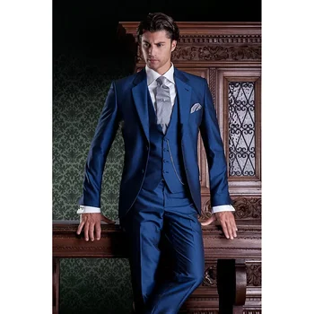 Королевский синий мужской костюм-тройка (куртка + брюки + жилет), комплект из блейзера, мужской костюм Hombres для свадьбы
