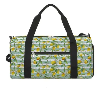 Спортивная сумка с цветком Лимона, полосатый принт, Дорожные спортивные сумки для тренировок, мужские сумки на заказ с обувью, Графическая сумка для фитнеса, Уличные сумки