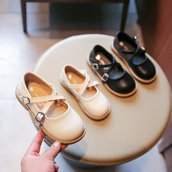 Черная кожаная обувь для девочек 2023 года, Новая детская повседневная обувь на мягкой подошве для девочек, принцесса Мэри Джейн, Детская обувь на плоской подошве