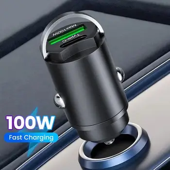 Автомобильное зарядное устройство Mini Pull мощностью 100 Вт с быстрой зарядкой PD + QC, автомобильное зарядное устройство USB C, адаптер для зарядного устройства для автомобильного телефона для iPhone Samsung 