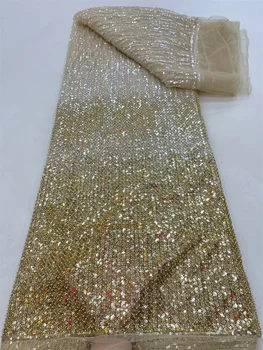 Элегантная вышивка бисером ручной работы, Французский Тюль, кружевная ткань для вечеринки, Нигерийская Роскошная кружевная ткань с блестками, свадьба