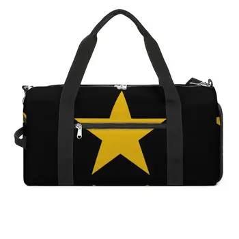 Ярко-желтые спортивные сумки со звездами, пятиконечная звезда, тренировочная спортивная сумка, большие милые сумки, Мужской женский дизайн, Портативная сумка для фитнеса