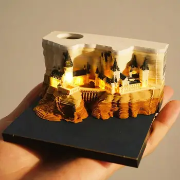Omoshiroi Block 3D Блокнот Для Заметок Волшебный Замок Китайский Еженедельный Календарь С Подсветкой 3D Резьба По Бумаге Стикеры Декор Рабочего Стола