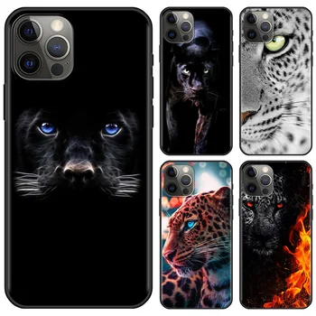 Чехол Для Мобильного Телефона iPhone 15 12 Mini 11 Pro X XS Max XR 8 7 Plus SE Черный TPU Fundas Силиконовый Capa Panther Cheetah