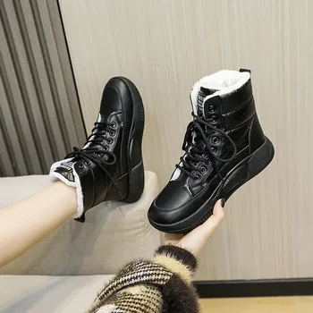 Белые женские ботинки на массивном каблуке со шнурками, Черные женские зимние ботинки на платформе со шнуровкой, Кожаные, Удобные, Зима 2023, Демисезонные