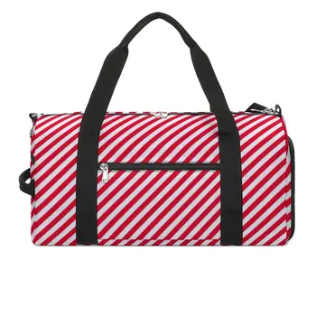 Спортивные сумки в красную полоску, Рождественский эльф, спортивная сумка большой емкости, Оксфорд, мужская и женская сумка с рисунком, дорожная сумка для тренировок, графическая сумка для фитнеса,