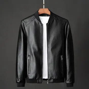Куртка из искусственной кожи, мужское весеннее пальто, стильная мужская мотоциклетная куртка из искусственной кожи, ветрозащитный воротник-стойка на молнии для осени/зимы