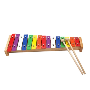 15-тональный красочный ксилофонный барабан Glockenspiel с молотками - детская музыкальная забавная игрушка