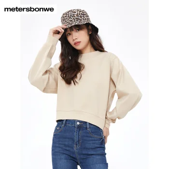 Толстовка Metersbonwe, женский весенне-осенний базовый пуловер, женский Классический крой, однотонный Топ, бренд высокого качества