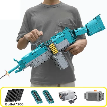 Военный электрический пулемет M249, Собранные Строительные блоки, Кирпичи, модель MOC, Огнестрельное оружие, Наборы оружия, Детские Игрушки, Подарки для мальчиков