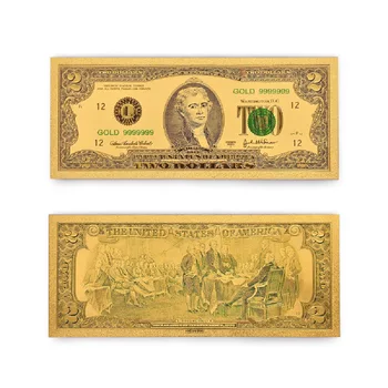 Золотая банкнота в 2 доллара США, красочные золотые банкноты мировых денег, коллекция банкнот для дома