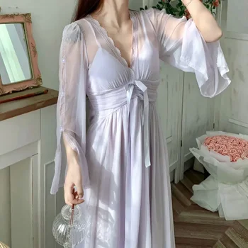 2023 Элегантная ночная рубашка, Летняя Новая пижама, женская домашняя одежда принцессы с кружевом в придворном стиле, милая пижама для сна снаружи