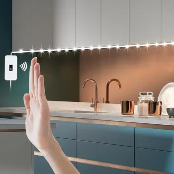 Светодиодная лента с датчиком движения, светодиодная лента для подсветки 5 В кухонного шкафа, лента для ручной развертки, USB, водонепроницаемая двусторонняя подсветка телевизора