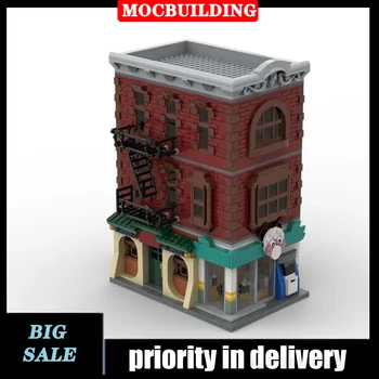 Архитектура MOC City Street View, Многоквартирный дом из красного кирпича, Сборка строительных блоков, Коллекция фильмов, Серия игрушек, Подарки