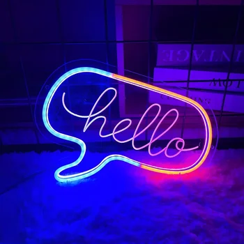 Неоновая вывеска Hello С выгравированными индивидуальными светодиодными лампами и буквами для оформления помещения Эстетичный кофейный бар Неоновая отделка стен Поддержка пользовательских настроек