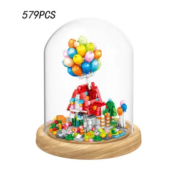 Креативная коробка для колец, мини-блок, Дом мечты из воздушных шаров, строительные кирпичи MOC, коллекция игрушек для сборки с пылезащитным чехлом для подарков для девочек