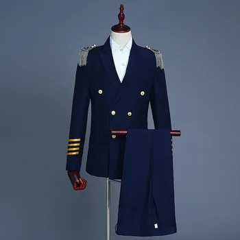 Мужской костюм капитана, двубортный костюм, вечерний значок с кисточкой на плече, Военная форма, костюм для выступлений, платье для фотостудии