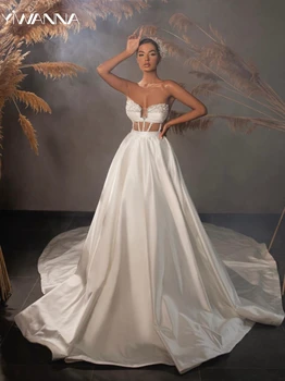 Романтическое свадебное платье с вырезом сердечком, Блестящий хрустальный халат невесты, Элегантное атласное Длинное свадебное платье трапециевидной формы Robe De Mariée