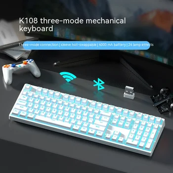 Механическая клавиатура K108 3 Режима Проводной/ 2.4 g / Беспроводной Bluetooth Клавиатуры 108 клавиш Hotswap Rgb Pbt Tarantula F87 Игровая Клавиатура